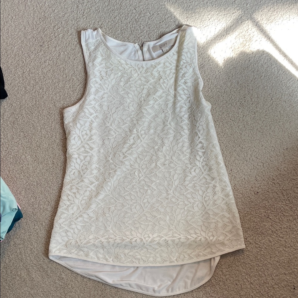 LOFT Ivory Lace Overlay Sleeveless Top